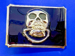 Door knocker Skull Head with Clear Rhinestone Teeth Gothic Punk Lg Belt Buckle