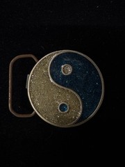 Vintage blue and gold yin-yang belt buckle shimmer glittery RARE