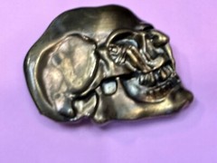 Bronze Tone Skull Head Creepy Halloween Vintage Belt Buckle