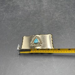 Vtg Native American Theme Belt Buckle Faux Turquoise Scalloped Edge Southwestern