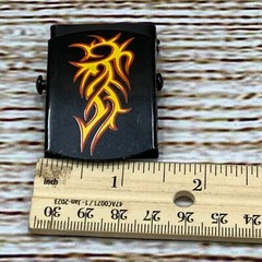 Tribal Flame Belt Buckle Black Metal Flip Top Novelty Design
