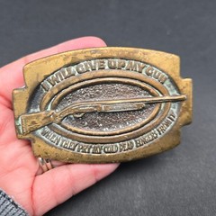 Vintage Brass Shotgun Belt Buckle Cold Dead Fingers Quote 268 Patina Mens