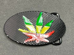 Cannabis Marijuana Pot Leaf Ganga Rasta Green Yellow Red Colors Belt Buckle
