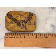 Vintage 1970s Harley Davidson Brass Belt Buckle Hand Etched Eagle Biker Boho