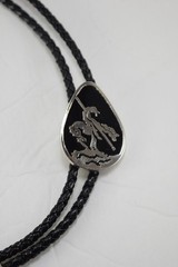 Silver and Black Metal Bolo with End of the Trail Slide Made in USA