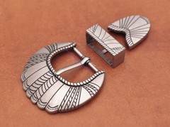 Inner 30MM Anqitue Silver Traditional Tribal Flower Leather Belt Buckle 3pcs Set