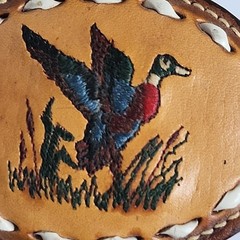 Vtg. Leather Belt Buckle with Mallard Duck [39]