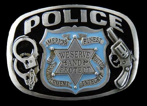 Police Officer Badge Guns Handcuff We Serve Protect Profession Belt Buckle