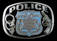 Police Officer Badge Guns Handcuff We Serve Protect Profession Belt Buckle