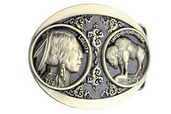 NEW Men Antique Gold Metal Fashion Belt Buckle Native Buffalo Bull 5 Cents Coin