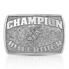 Montana Silversmiths &lsquo;CHAMPION BULL RIDER&rsquo; SILVER BELT BUCKLE 3 1/2&prime; x 2 3/8&Prime;