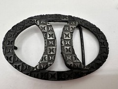 ESTATE BLACK METAL HURLEY LOGO SIGNED OVAL MEN WOMEN UNISEX BELT BUCKLE