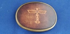 El Cid Boeing Buckle Totem Leather and Brass Belt 3.25×2.5&Prime; Vintage