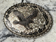 W USA Silver Tone Bald Eagle Vintage Western Belt Buckle Floral Oval Americana
