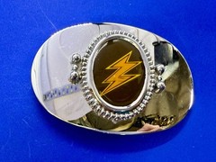 Lightning Bolt Strike Electric Shock Flash Cabochon On Reflective Belt Buckle