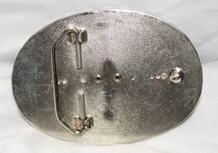 Vintage Silver Color Western Stamped Belt Buckle w/ Agate (red, orange, white)