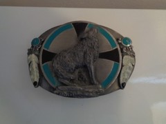 RARELY USED, VINTAGE WOLF DESIGN 3 DIMENSIONAL PEWTER BELT BUCKLE BY SISKIYOU