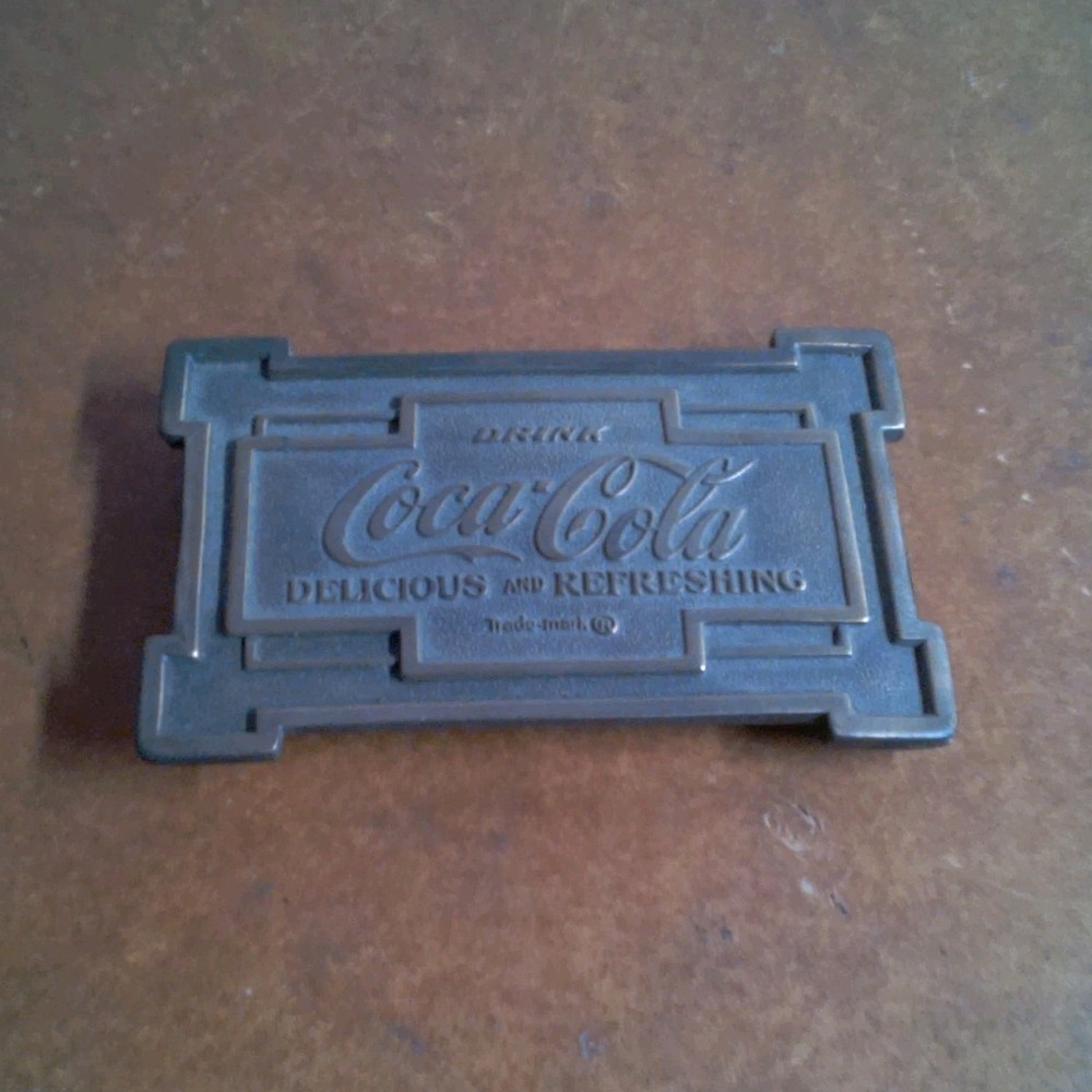 Coca-Cola Vintage Brass Belt Buckle KB100 Bronze Clamp Closure Logo 1.5&Prime;