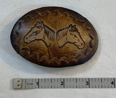 NWT Siskiyou Tooled Leather Belt Buckle Two Horses