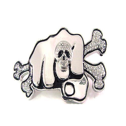 Skull Crossbones Rhinestones Knuckle Fist Silver Chrome HIP HOP Men Belt Buckle