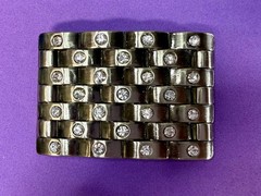 Block Brick Wall Pattern, Clear Rhinestone Accented Bling Jeweled Belt Buckle