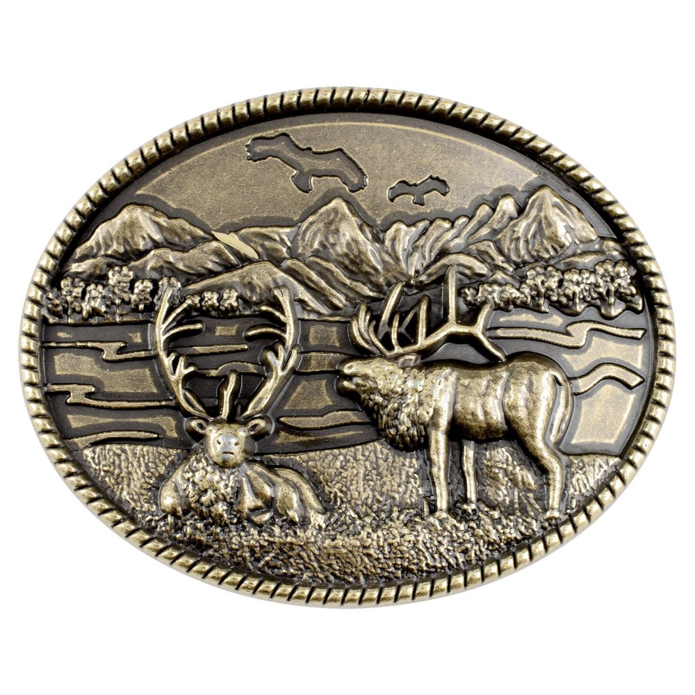Elk Moose Deer Belt Buckle Western Cowboy Native American (DER-05-G)