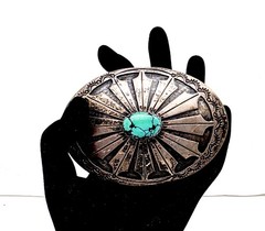 RICHARD THOMAS NAVAJO IHMSS SILVER TURQUOISE BELT BUCKLE,3.5&Prime;