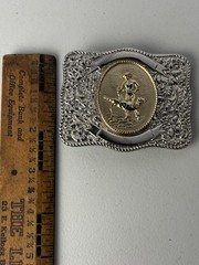 Western Belt Buckle Roper Silver Tone Engraved Western Prod Co. 70s