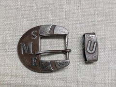 vintage HANDCRAFTED belt buckle set 2PC keeper WESTERN sterling « JAGGAR » bronze