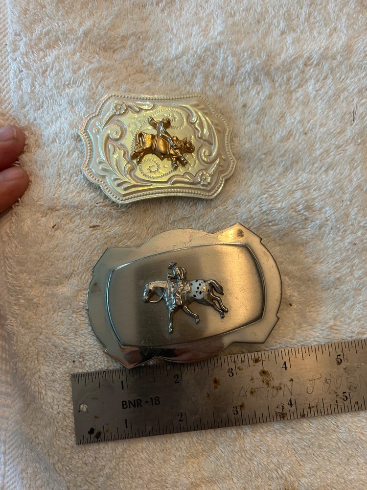 Lot 2 Vintage Belt Buckle Western Horse Bull Riding