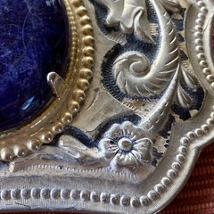 Lapis Cabochon Cab Gemstone Antique Silver Oval Belt Buckle