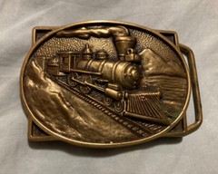 Vintage BTS Solid Brass Steam Engine Locomotive Train – Belt Buckle 3.5&Prime; Wide.