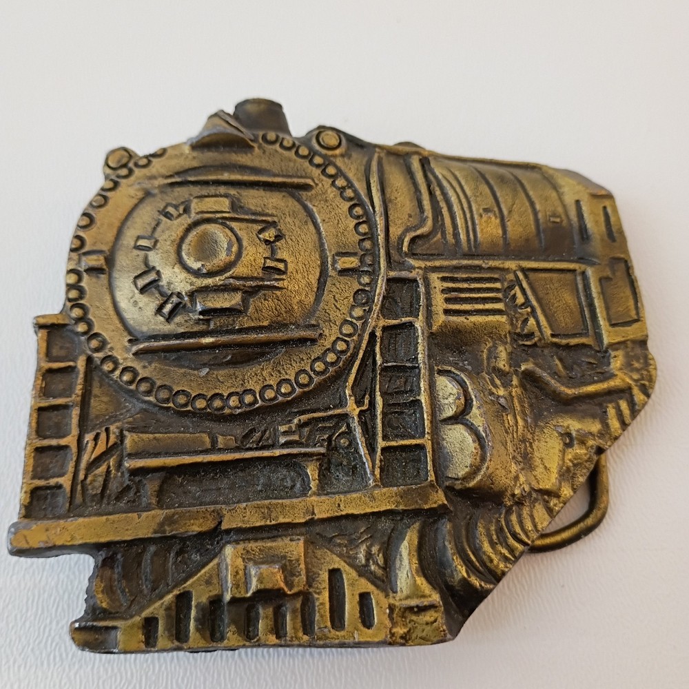 Vintage 1978 Instyle Brass Locomotive Train Railroad Belt Buckle 1142 3.5×3.5