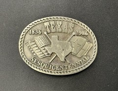 Vintage Texas Sesquicentennial Belt Buckle 1836-1986 Aged Rodeo Western Flag