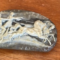 Vintage Large Carved Cream & Brown Resin Woman and Man Chariot Horses Belt Buckl