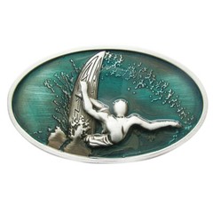 Vintage Enamel Surfing Boy Sport Oval Belt Buckle Gurtelschnalle