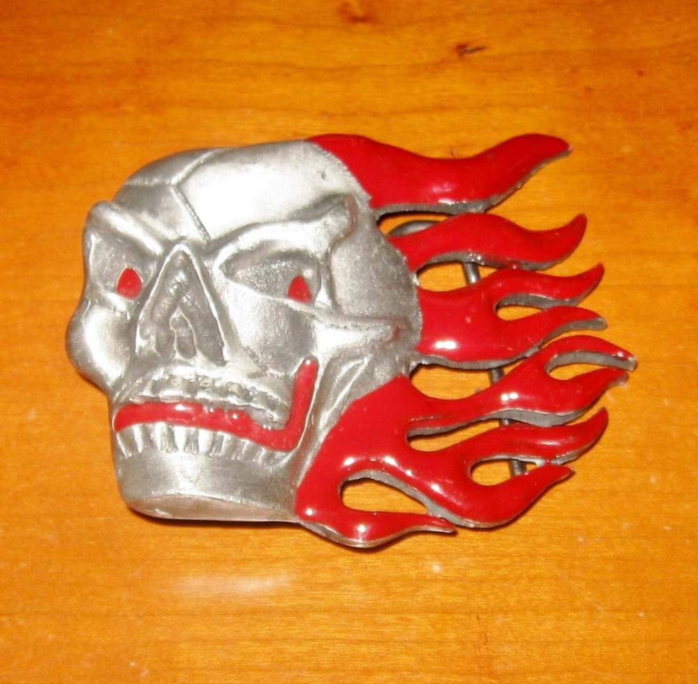 Flaming Skull Belt Buckle Blood Red Angry Skull Goth Halloween Biker Buckle