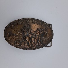 Vintage 70s Pony Post Express Brass Metal Belt Buckle Montauk Silver Company