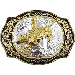 Rodeo Bull Riding Western Belt Buckle Silver Gold finish 039