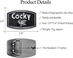 Cocky Belt Buckle Animal Rooster Belt Buckles Men Women, Rectangle Western Booth