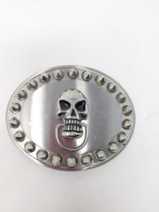 Silver Tone Oval Skull Belt Buckle With Spikes 1.5&Prime; Loop, 3.5&Prime; x 4&Prime; Goth, Biker