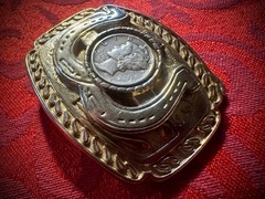 Western Horseshoe Frame Belt Buckle w/ 1942 Mercury Dime Coin, 2 inches