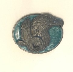 Siskiyou Bald Eagles Belt Buckle Co 1989 Vintage Pewter Teal Enamel Swirl USA