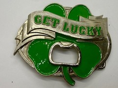 GET LUCKY Four Leaf Clover Shamrock St Patrick Day Belt Buckle Bottle Opener