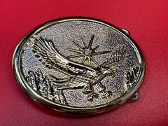 Patriotic American Usa Eagle Flying High Over Mountains W/ Starburst Belt Buckle