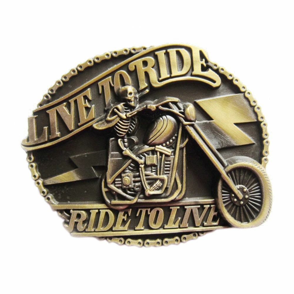 Skull Live Ride Motorcycle Biker Bronze Plated Metal Fashion Belt Buckle