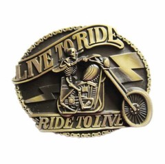 Skull Live Ride Motorcycle Biker Bronze Plated Metal Fashion Belt Buckle