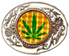Hemp Leaf Belt Buckle Metal w/ 39” Belt Cannabis 420 Weed Cheeba Holographic