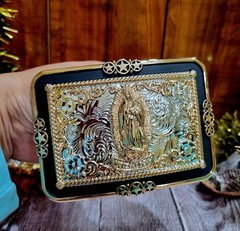 Virgen De Guadalupe Western Belt Buckle Rose Tone & Silver Cowboy Rodeo Buckle