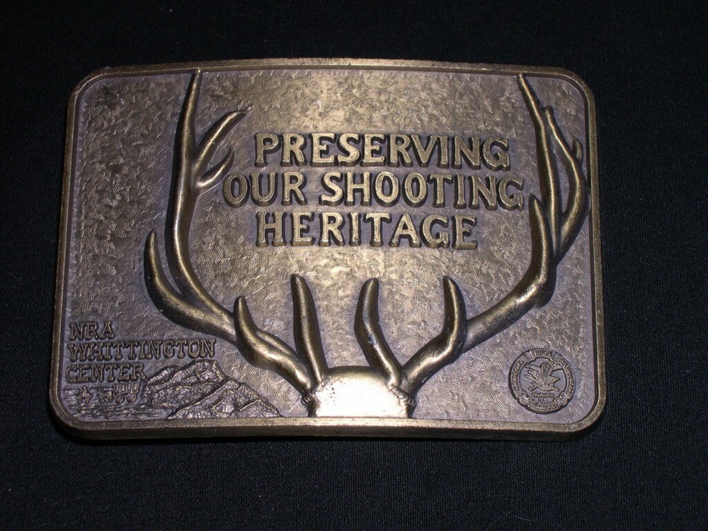 NRA Belt Buckle Preserving Our Shooting Heritage Hunting Deer Antlers Horns VTG